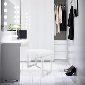 Lucite Vanity Stool with Overhang White Cushion