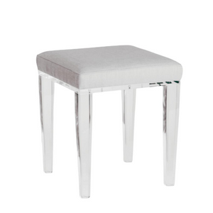 Lucite Taper Leg Square Vanity Stool with Linen Seat