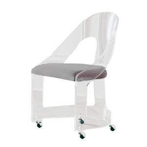 Modern Lucite Upholstered Game Chair with Slope Arms & Wheels 