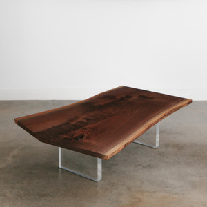 Live Edge Walnut Thick Slab Coffee Table with Panel Lucite Legs