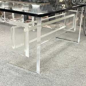 mid century modern lucite clear acrylic Beveled Trestle Table