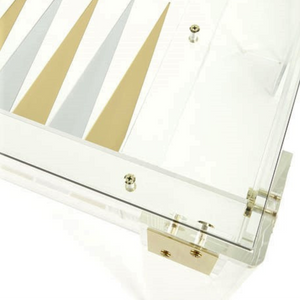 interlude home pierce luxury glass square backgammon table gold corners