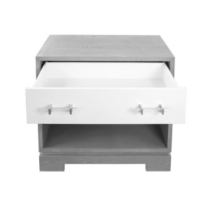 1 White Drawer & Grey Wood Nightstand with Lucite Handle