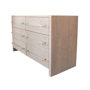 Ceruse Oak Wood 6 Drawer Dresser with Lucite Handles