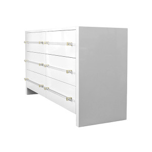 Glossy White Lacquer 6 Drawer Dresser with Lucite Handles