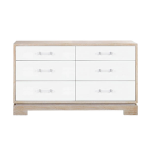 Ceruse Oak and White 6 Drawer Dresser with Lucite Handles