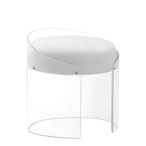 The Lucite Round Vanity Stool with White Terrycloth Cushion i