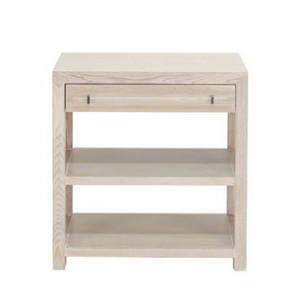 Cerused Oak Wood Nightstand with Lucite Bar Handle