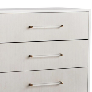 Modern White Lacquer 6 Drawer Dresser with Lucite Bar
