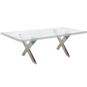 Polished Stainless Steel Writing Desk with Lucite Top,  Options