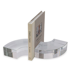Crystal Modern Quarter Round Bookends, Pair