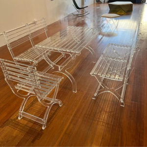 Clear Lucite "Park Bench" with X Legs 