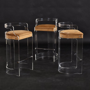 Lucite Round Back Counter Stool with Velvet