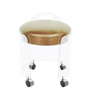 Round Low Back Lucite Vanity Stool with Metallic Vinyl Seat