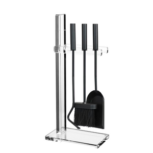 "L" Lucite Fireplace Tool Stand with Black Tools