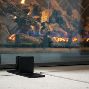 Frameless Clear Glass Fireplace Screen with Black Feet