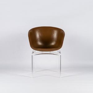 Leather Barrel Chair with Lucite Legs 