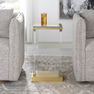  Brass and Lucite Square Drink Table