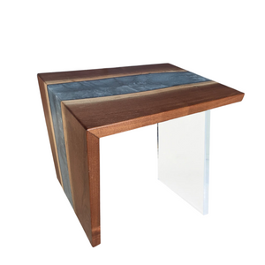 Walnut & Resin Waterfall Table with Clear Leg