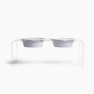Medium Clear Double Pet Bowl Feeder with Color Bowls white Hiddin