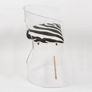 Acrylic Barrel Counter Stool with Zebra Printed Seat