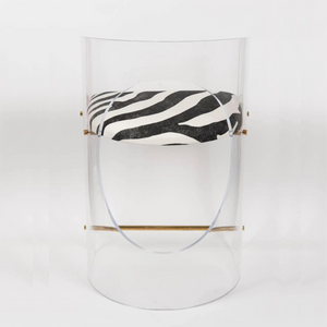 Acrylic Barrel Counter Stool with Zebra Printed Seat