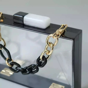 Clear Lucite and Black Purse with Gold Chain