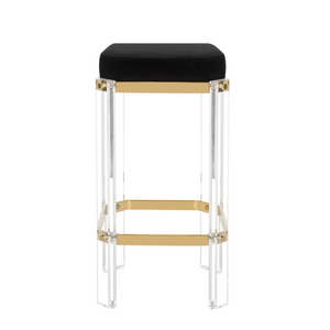  Backless Acrylic and Gold Barstool with Black Seat