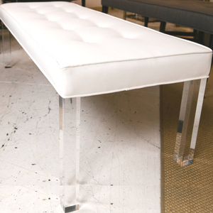 Tufted Modern Lucite Bench with lucite clear acrylic legs