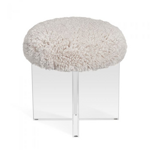 Lucite Sherpa Fur Stool round ottoman clear acrylic