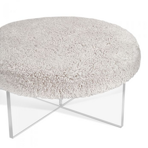 Lucite Sherpa Fur Round Ottoman