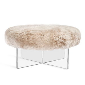 Lucite Tibetan Fur Round Ottoman