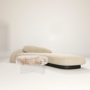 Lucite Tibetan Fur Round Ottoman