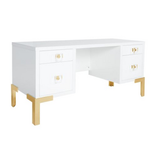 White Lacquer & Brass Storage Desk (COSBY WH)