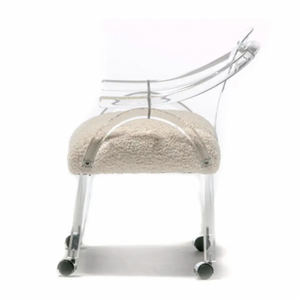 Boucle Lucite Game Chair on Wheels