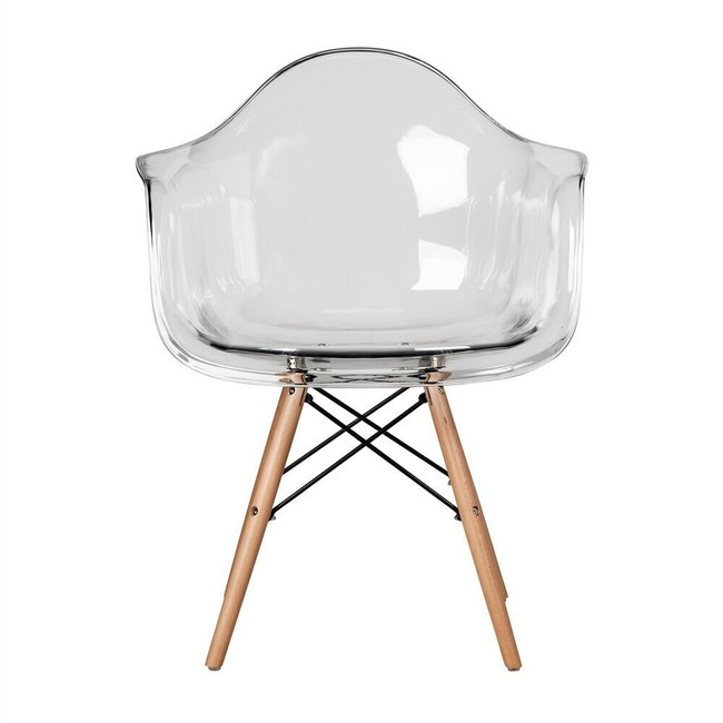 Clear Arm Chair with Eiffel Wood Base