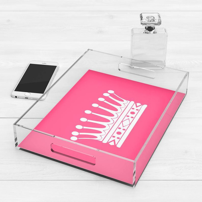 hot pink acrylic tray with handles crown princess theme girls accessory jewelry storage