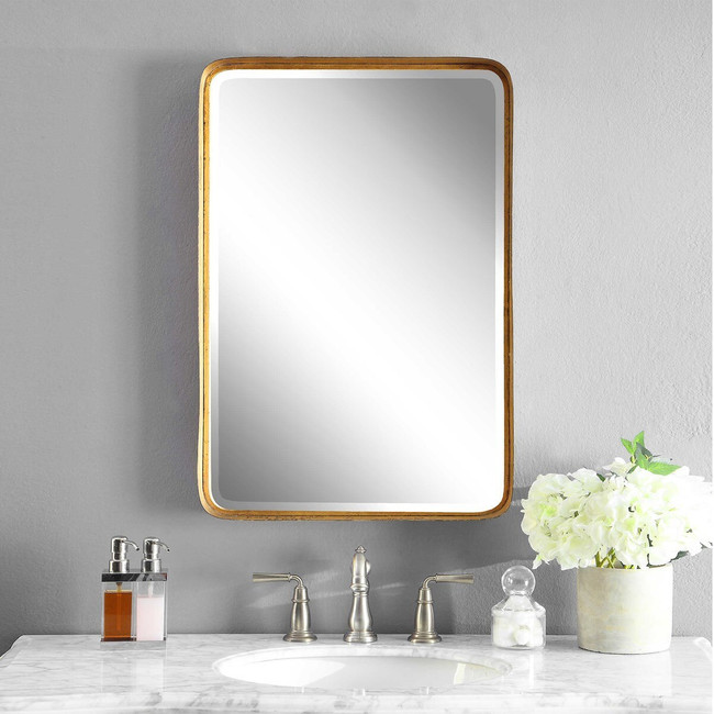 rounded rectangle gold metal framed mirror uttermost Crofton Vanity