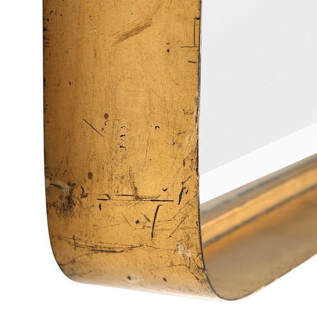 racetrack shape rounded rectangular mirror with antique gold gilded gold brass uttermost Crofton Vanity