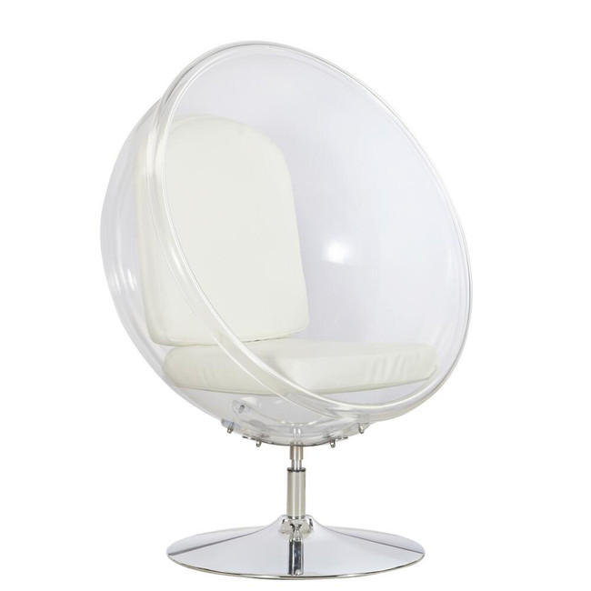 FMI9993WHITE fine mod imports ball acrylic accent bubble standing chrome chair white