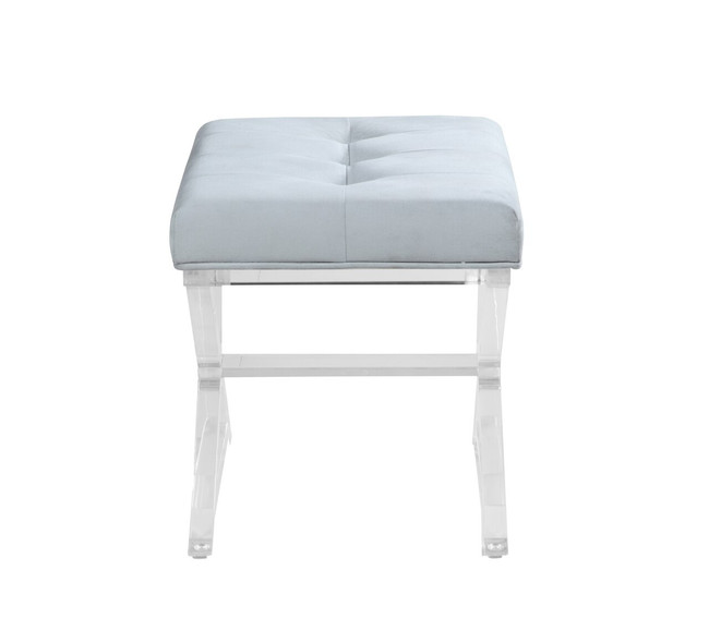 chintaly imports clear lucite stool ottoman with button tufted grey cushion