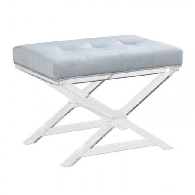chintaly imports clear acrylic stool bench with grey button tufted cushion