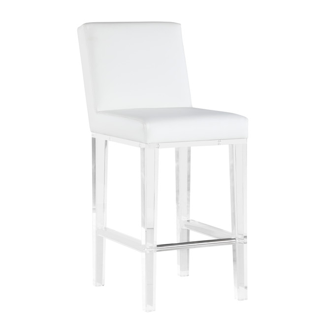 white square back upholstered clear lucite acrylic leg glam barstool counter stool
