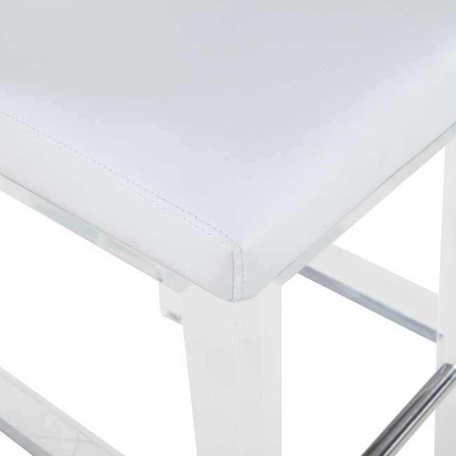 Yasmin Bar Stool in White Leatherette on Acrylic Legs by Chintaly Imports