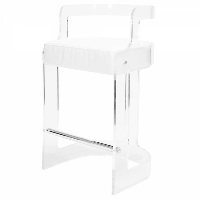 modern clear acrylic lucite round back open with arms white seat barstool
