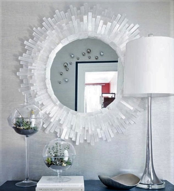 nate ricketts selenite quartz crystal white starburst sunburst wall mirror round