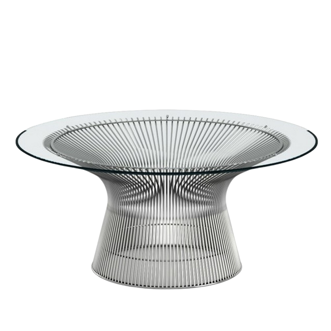 Mid Century Platner Style Round Cocktail Table with Glass Top