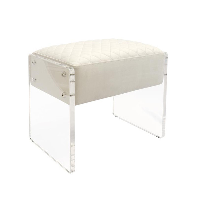 pasargad tribeca stool ivory velvet clear lucite acrylic leg silver chrome screws ottoman