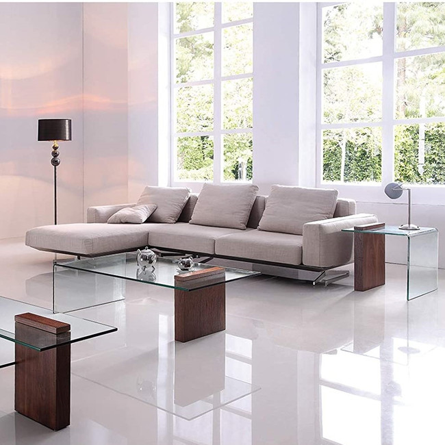 modern waterfall Casabianca Furniture BUONO Walnut Veneer w Bent Glass Coffee Table by Casabianca Home