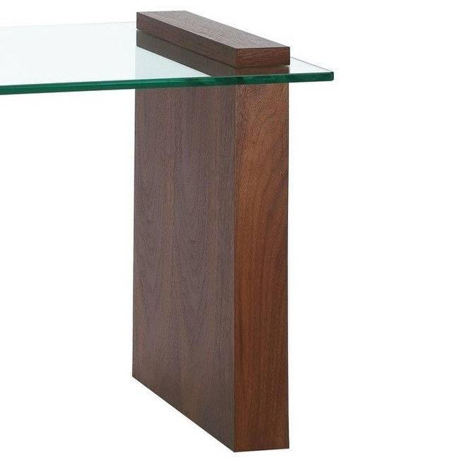 Buono Walnut Veneer W 1/2 Clear Glass console Table Casabianca Home CB-1154-END-WAL contemporary